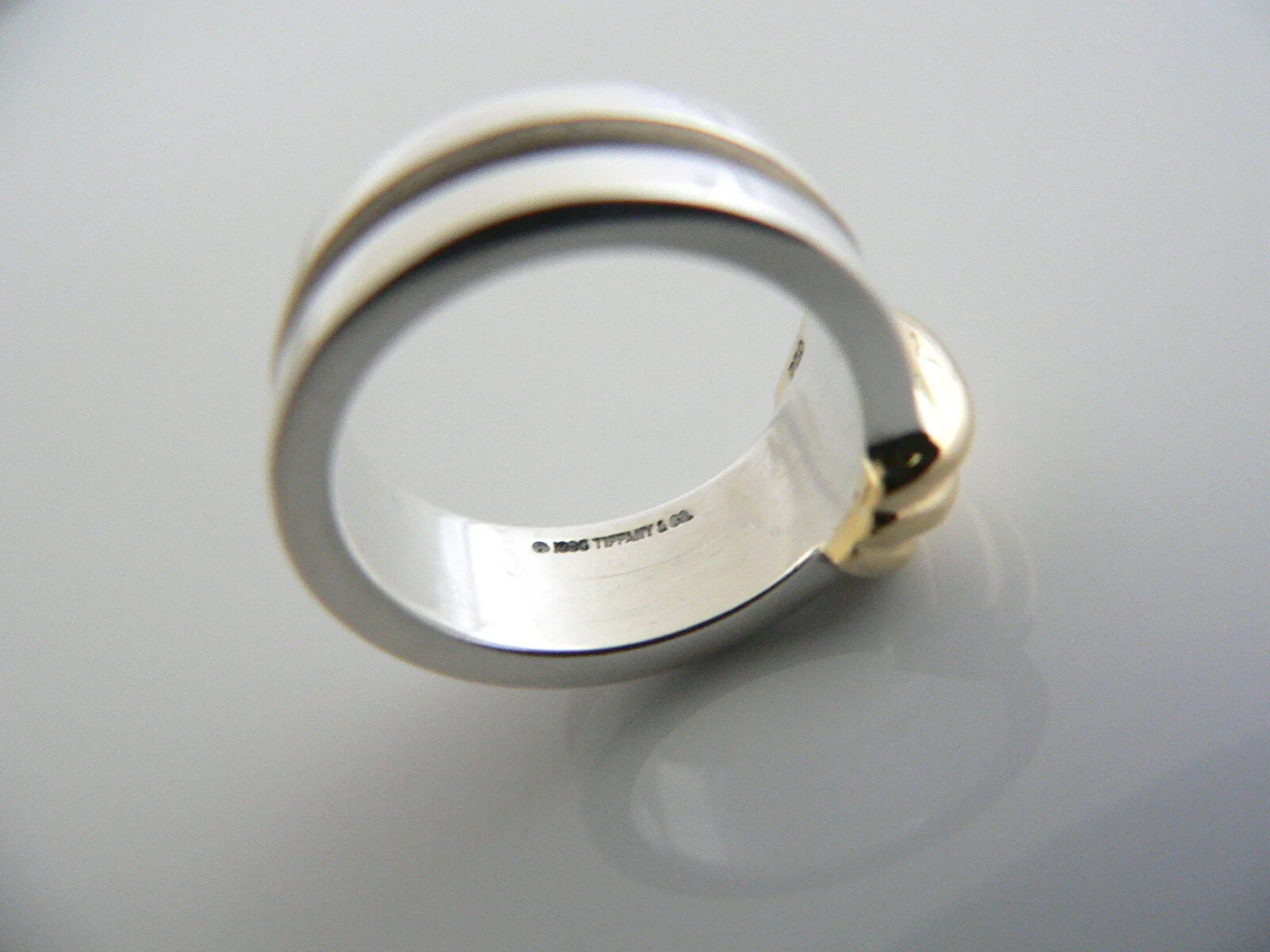 Tiffany & Co Silver 18K Gold Ring Atlas Band Sz 5.75 Love Promise Gift T and Co