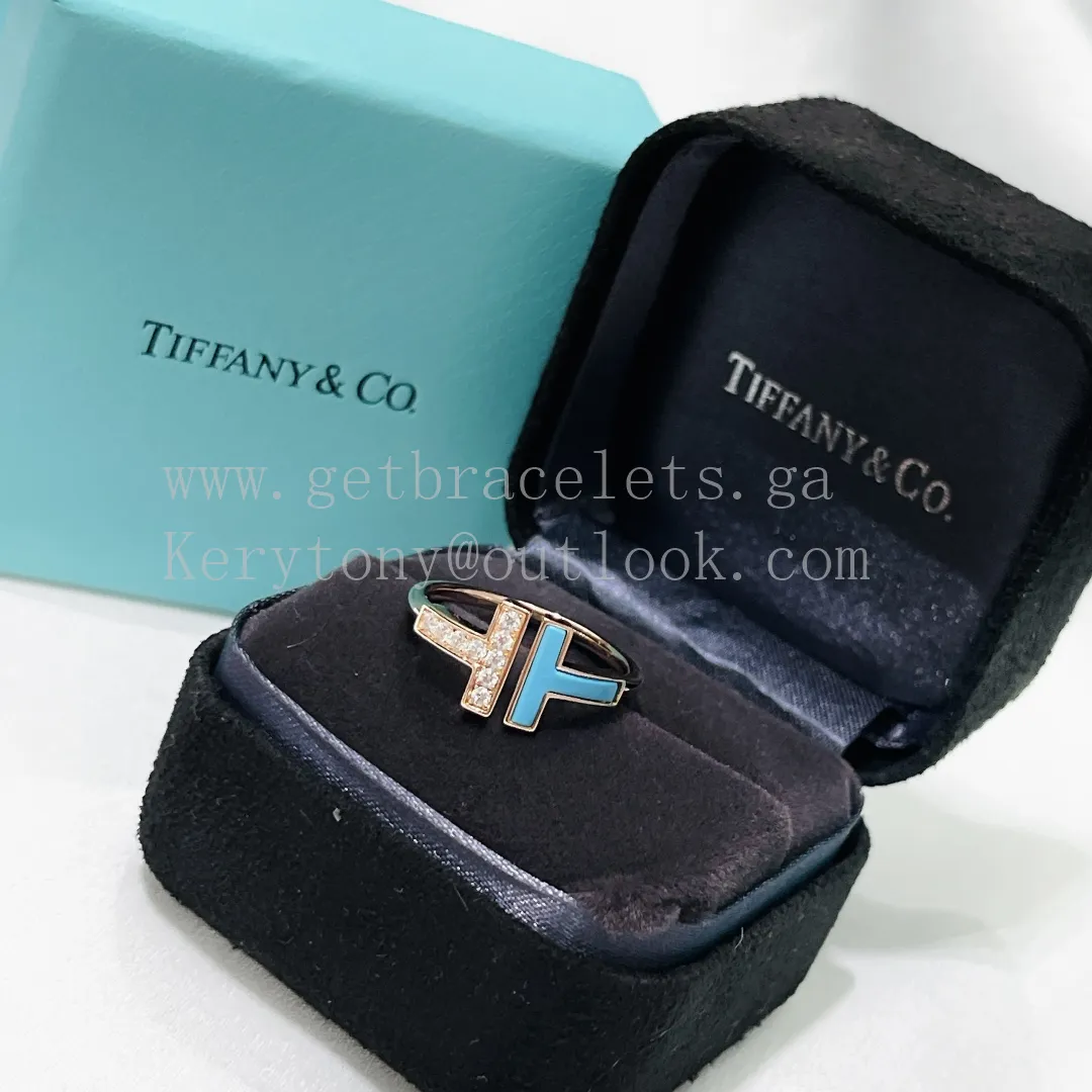 Tiffany T Wire Ring Turquoise and Diamonds Rose Gold