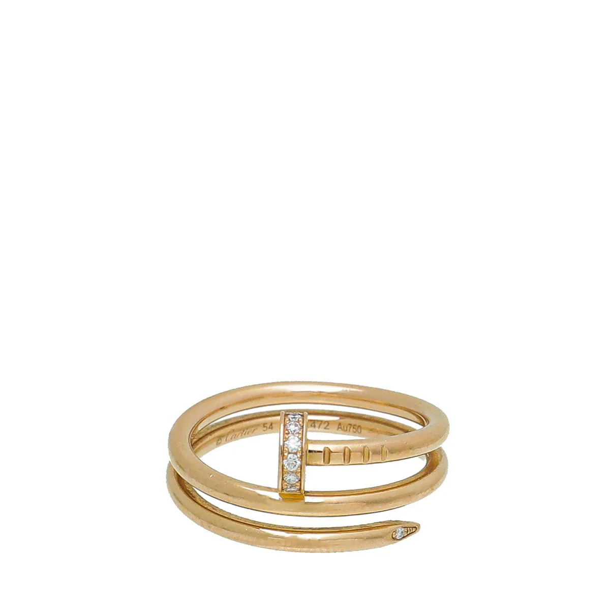 Cartier 18K Rose Gold 14 Diamond Double Juste Un Clou Ring 54