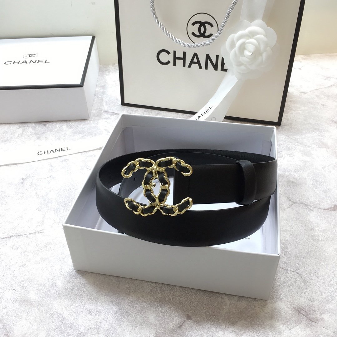 Chanel Belt With Double C Buckle Black with Mini Gold mix Black Hardware Women Belt 30MM