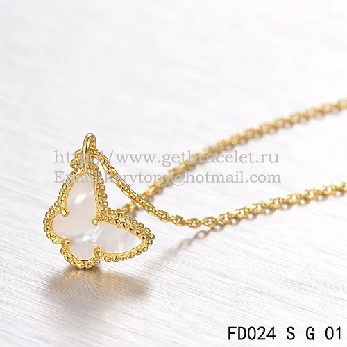 Van Cleef Arpels Lucky Alhambra Butterfly Necklace Yellow Gold With White Mother Of Pearl
