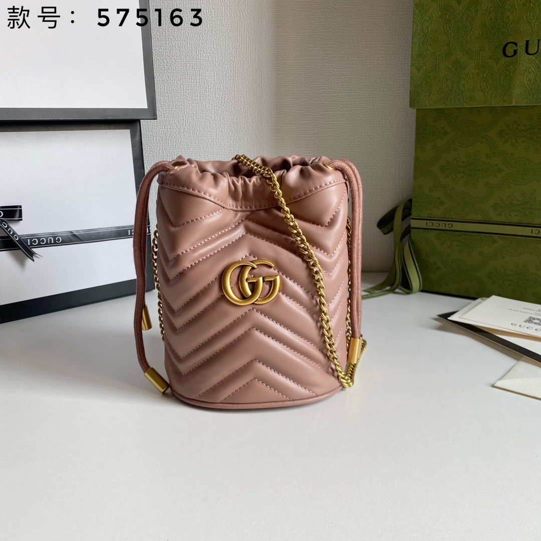 Gucci Marmont Drawstring Leather Bucket Bag Totes Bag(Replica)