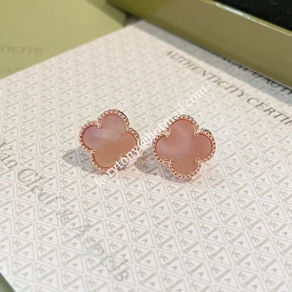 High Quality Van Cleef Arpels Vintage Alhambra Earring Rose Gold With Pink Mother-of-Pearl Imitation