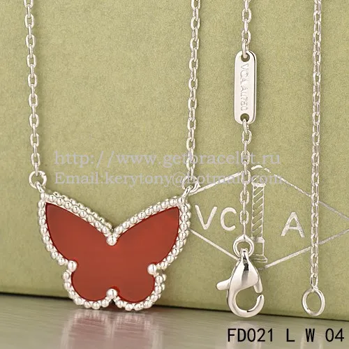 Van Cleef Arpels Lucky Alhambra Butterfly Pendant White Gold With Carnelian Mother Of Pearl