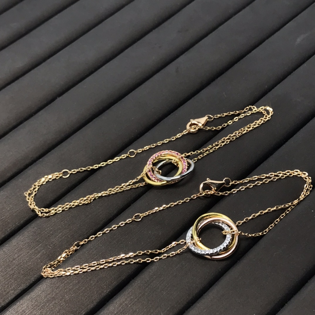 Cartier Triple Ring Tricolor Bracelet with Diamonds