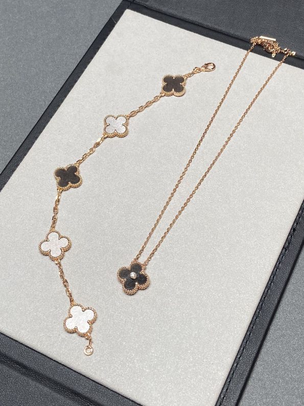 Van Cleef Bracelet Dupe, Silver Sheen Obsidian Clover