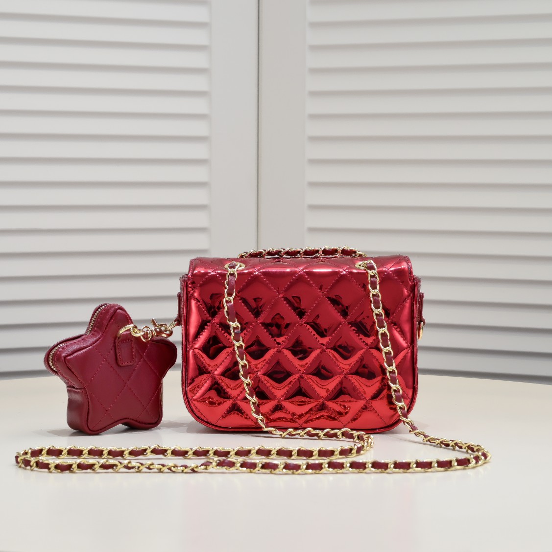 Chanel 24c Star Bag Mini CF Patent Leather Red Shoulder Bag Handbag