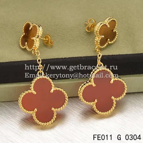 Van Cleef & Arpels Magic Alhambra Earrings Yellow Gold With Tiger's Eye Carnelian