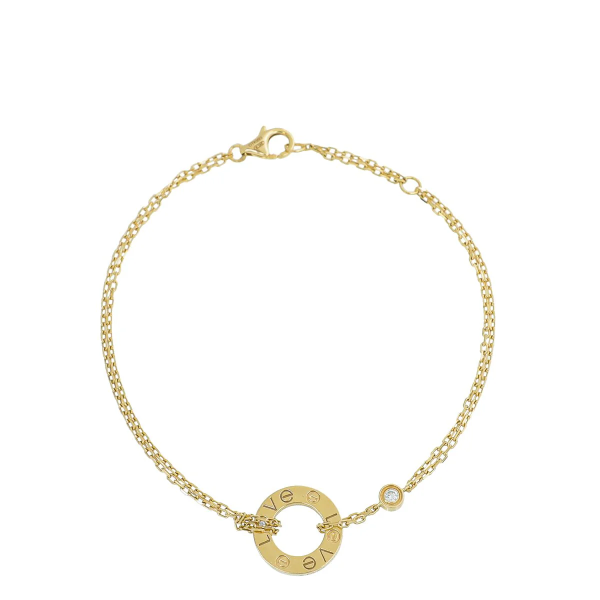 Cartier 18K Yellow Gold 2 Diamonds Love Double Chain Bracelet