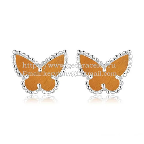 Van Cleef & Arpels Sweet Alhambra Butterfly Earrings White Gold With Tiger's Eye Mother Of Pearl