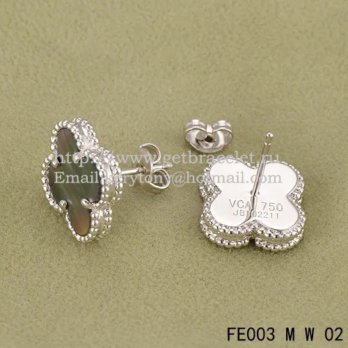 Van Cleef & Arpels Sweet Alhambra Earrings White Gold With Gray Mother Of Pearl