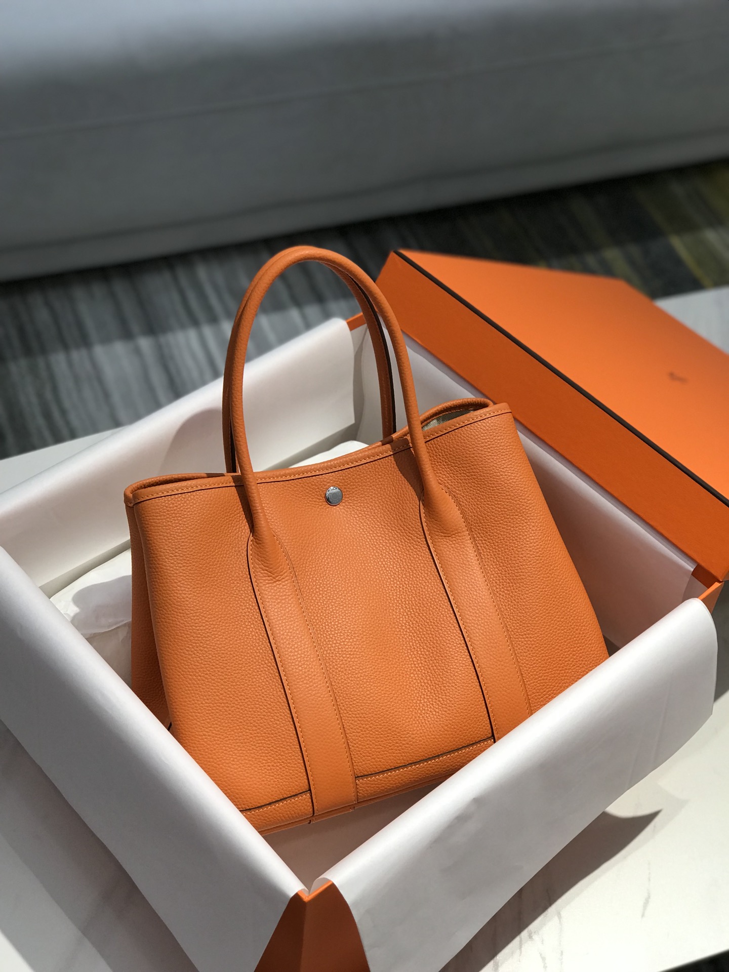 Original Copy Hermes Garden Party Leather Handbags Orange 36cm