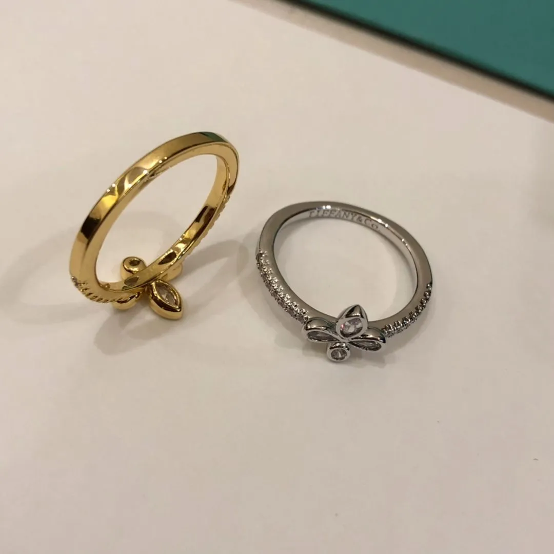 Classic Tiffany Fleur de Lis Petaloid Charm Women Diamonds Ring Silver/Yellow Gold/ Rose Gold