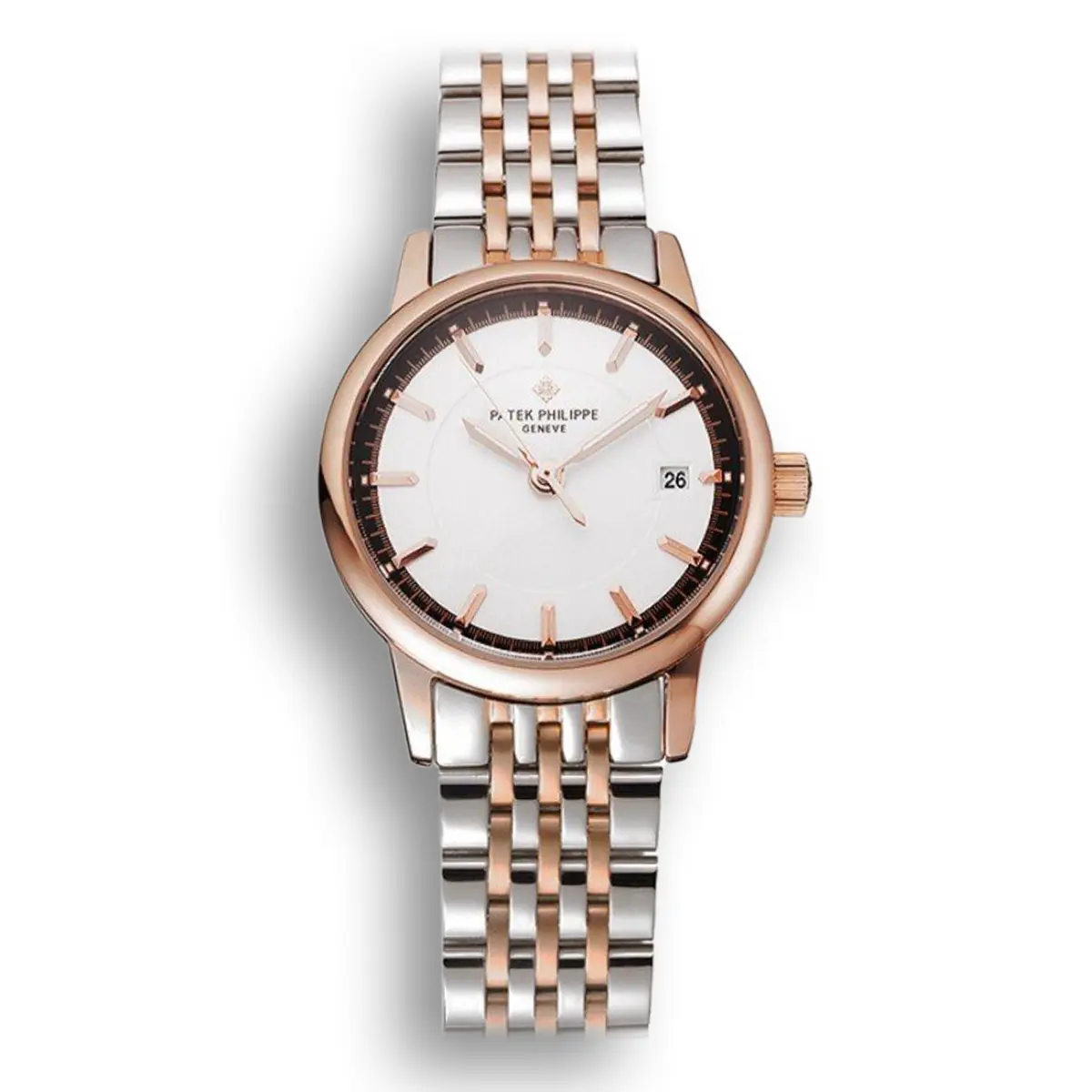 Calatrava Dial White 28 mm, Rose Gold