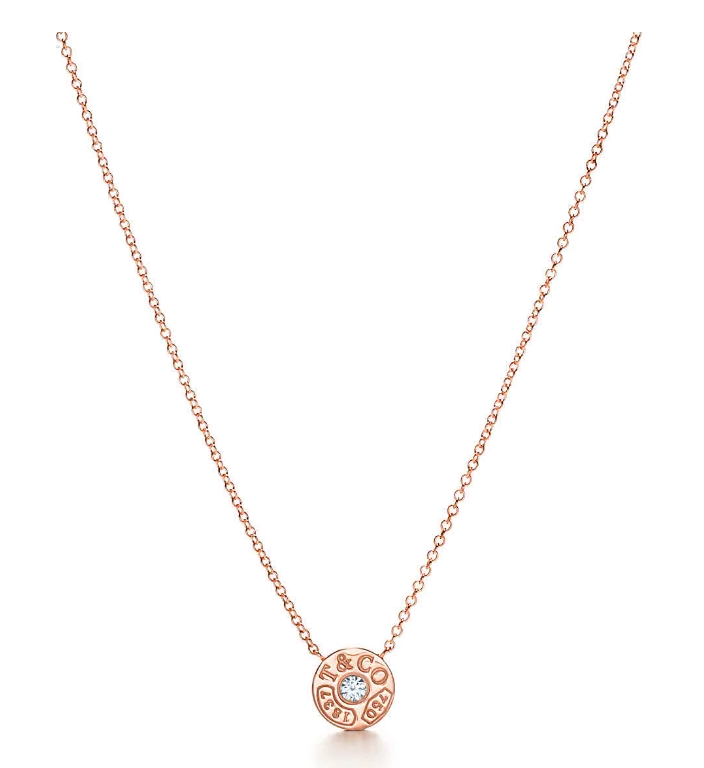 Tiffany 1837 Copy Circle Pendant With One Diamond Necklace Silver/ Rose Gold Gift For Girls 33285973/33286007