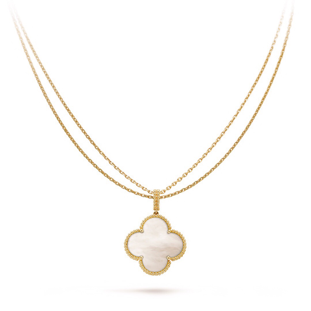 Clover Necklace,Van Cleef Four Leaf Clover Necklace Dupe, Magic Alhambra long Necklace, Sliver & Gold-Plated & Logo Stamp