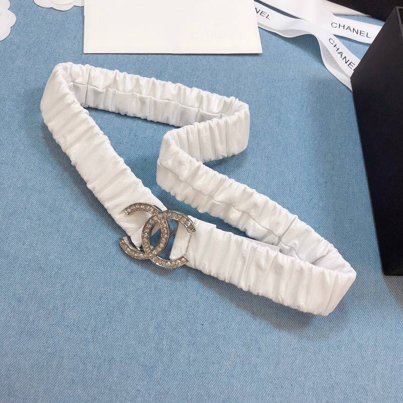 Chanel Belt Double C Buckle White Silver-Toned Hardware and Strass Women Belt 30MM