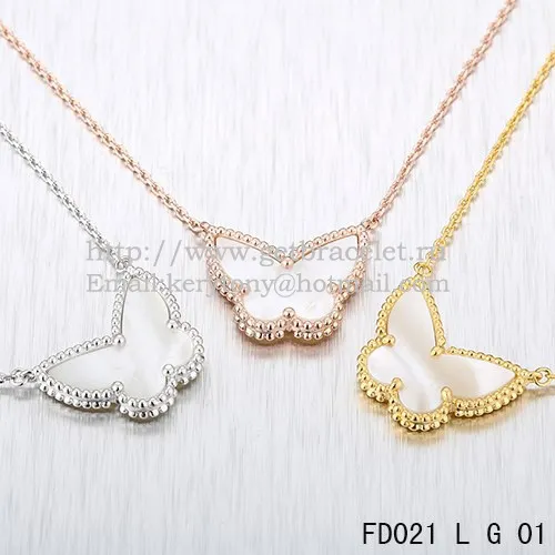 Van Cleef Arpels Lucky Alhambra Butterfly Pendant Yellow Gold With White Mother Of Pearl