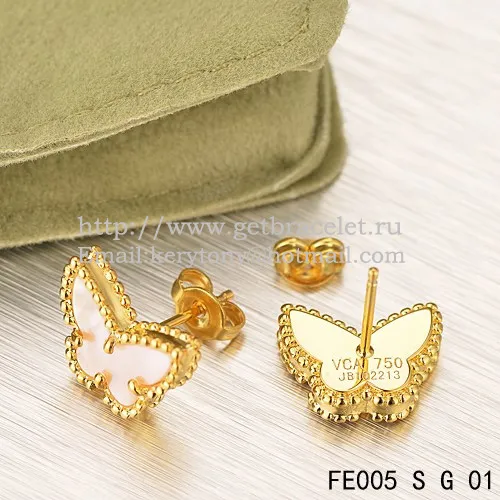 Van Cleef & Arpels Sweet Alhambra Butterfly Earrings Yellow Gold With White Mother Of Pearl