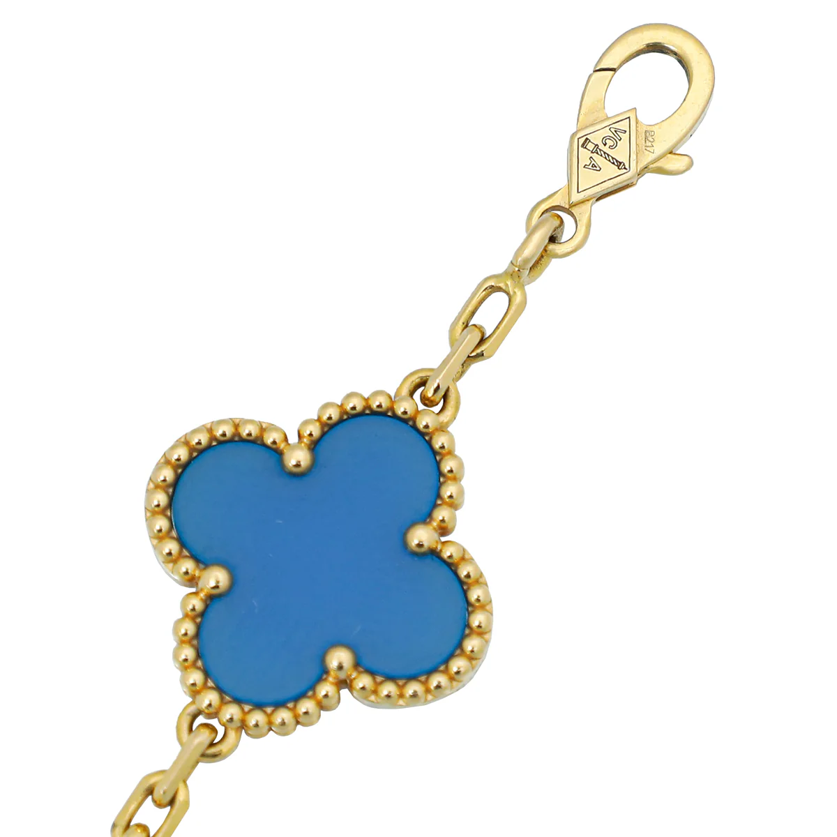 Van Cleef & Arpels 18K Yellow Gold 5 Motifs Blue Agate Vintage Alhambra Bracelet