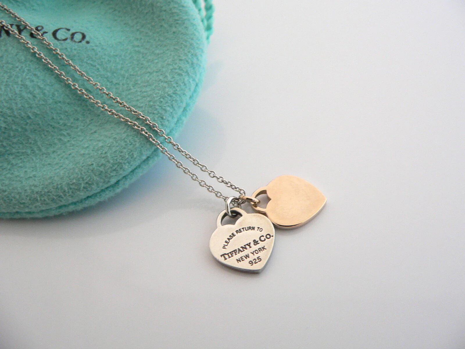 Tiffany & Co Silver 18K Rose Gold Return Two Hearts Necklace Pendant Love Gift