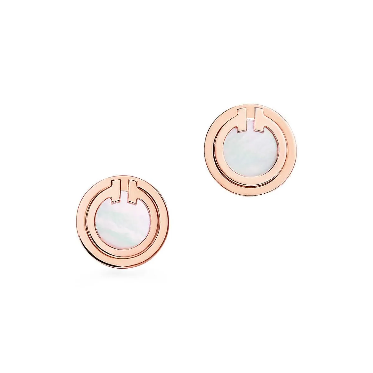 Copy Tiffany Tiffany T White Mother Of Pearl 18K Rose Gold Circle Earrings Button Stud Earrings