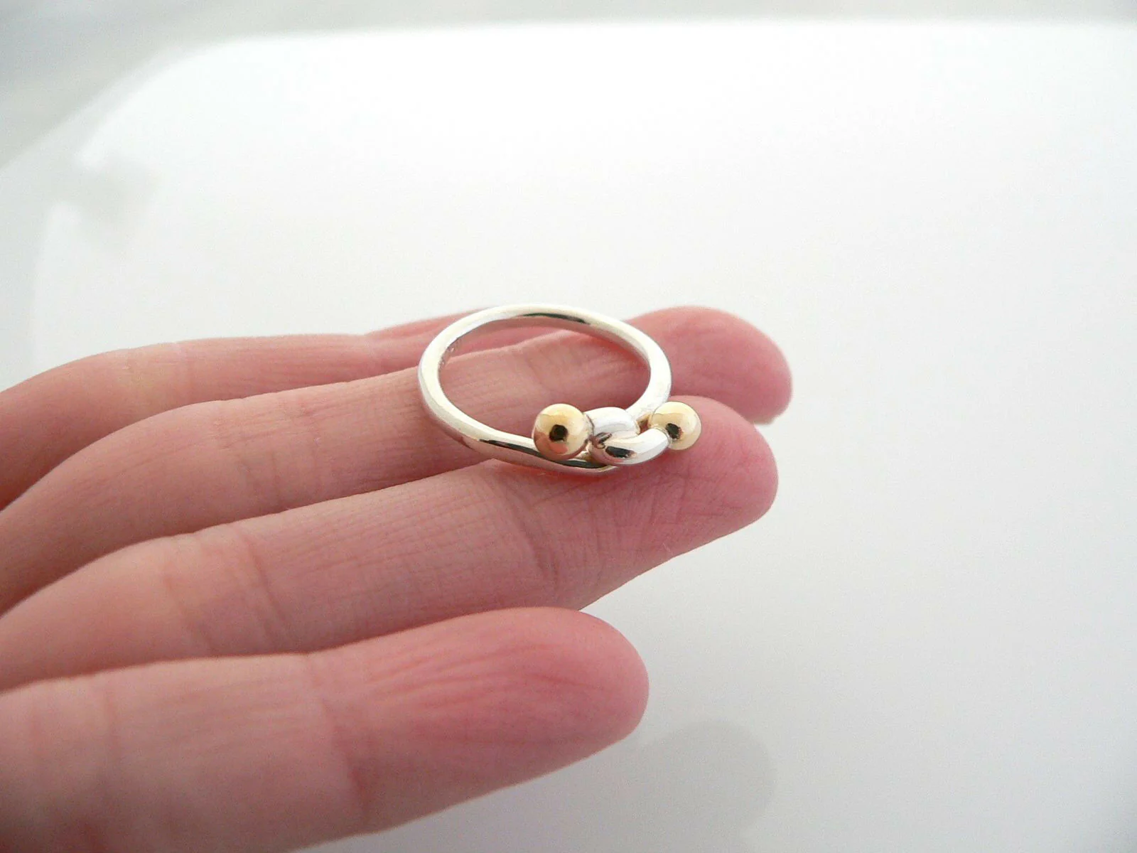 Tiffany & Co Silver 18K Gold Love Knot Infinity Ring Band Sz 5.25 Gift Rare