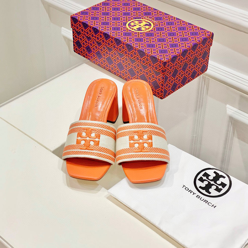 Tory Burch Fabric Flip-flops With Chunky Heels Sandals Slide (Replica)