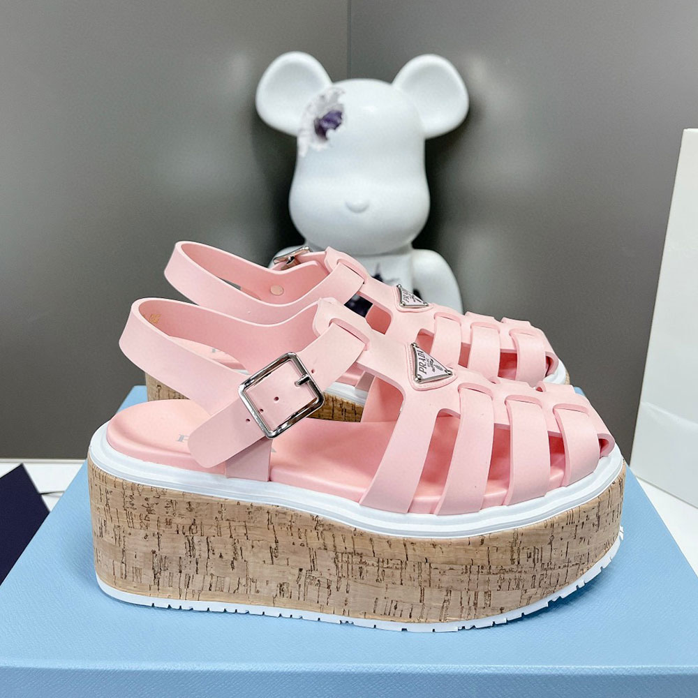 Prada   Rubber Wedge With Thick Sole Sandals Slide (Replica)