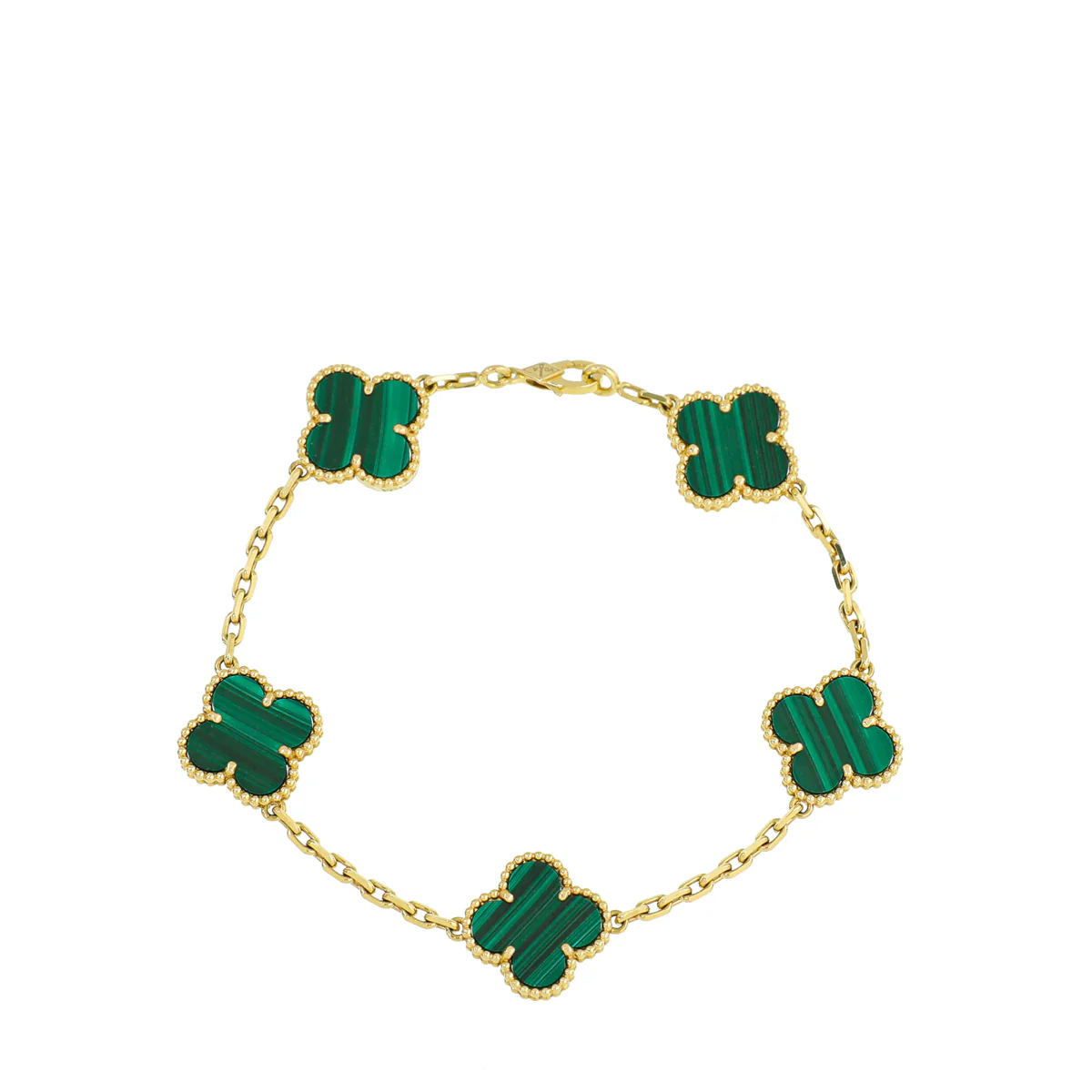 Van Cleef & Arpels 18K Yellow Gold 5 Motifs Malachite Vintage Alhambra Bracelet