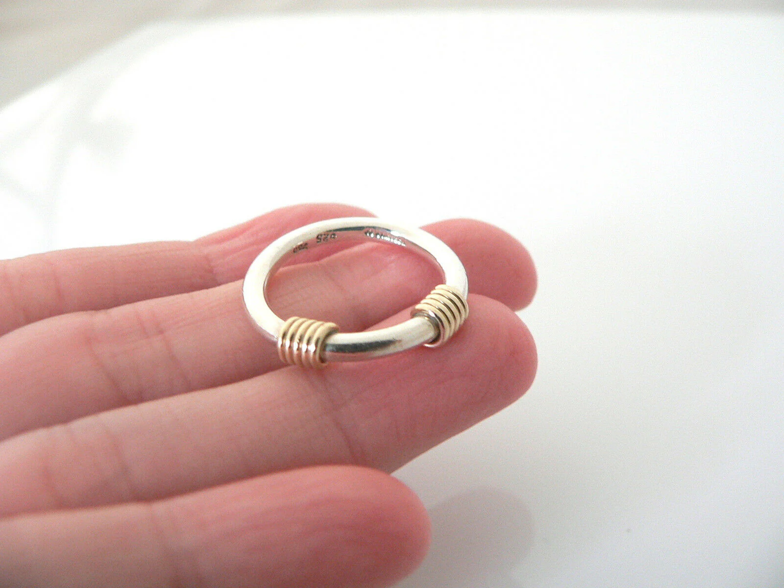 Tiffany & Co Silver 18K Gold Triple Coil Ring Stacking Band Sz 5.75 Gift Love