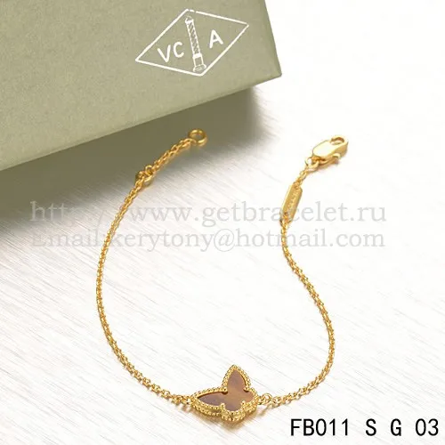 Van Cleef & Arpels Sweet Alhambra Butterfly Bracelet Yellow Gold With Tiger's Eye Mother Of Pearl