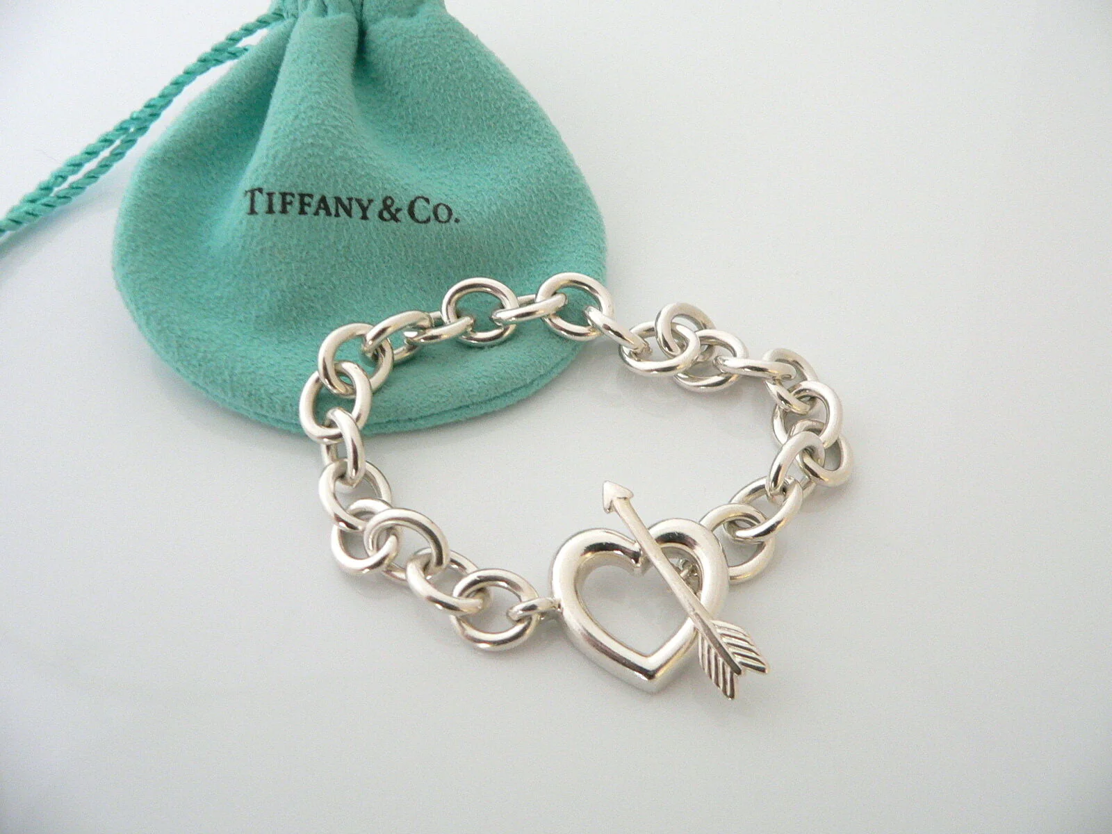 Tiffany & Co Heart Arrow Toggle Bracelet Bangle Chain Love Gift Pouch T Co 925