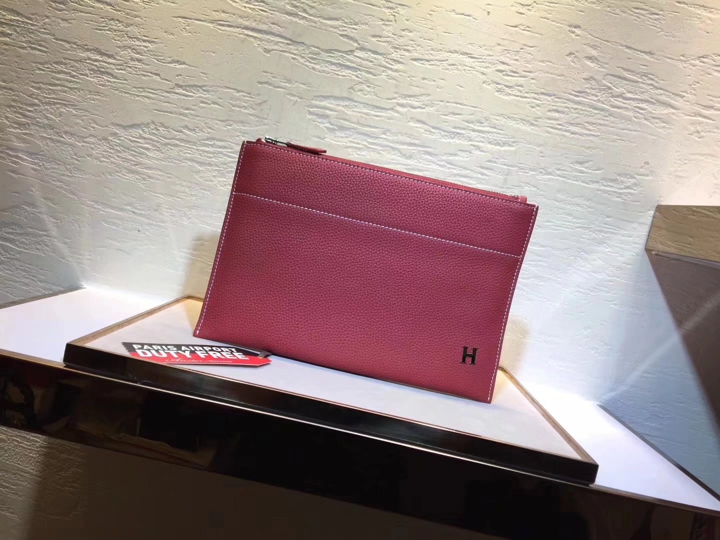 Hermes Togo Leather Clutch Bag Red