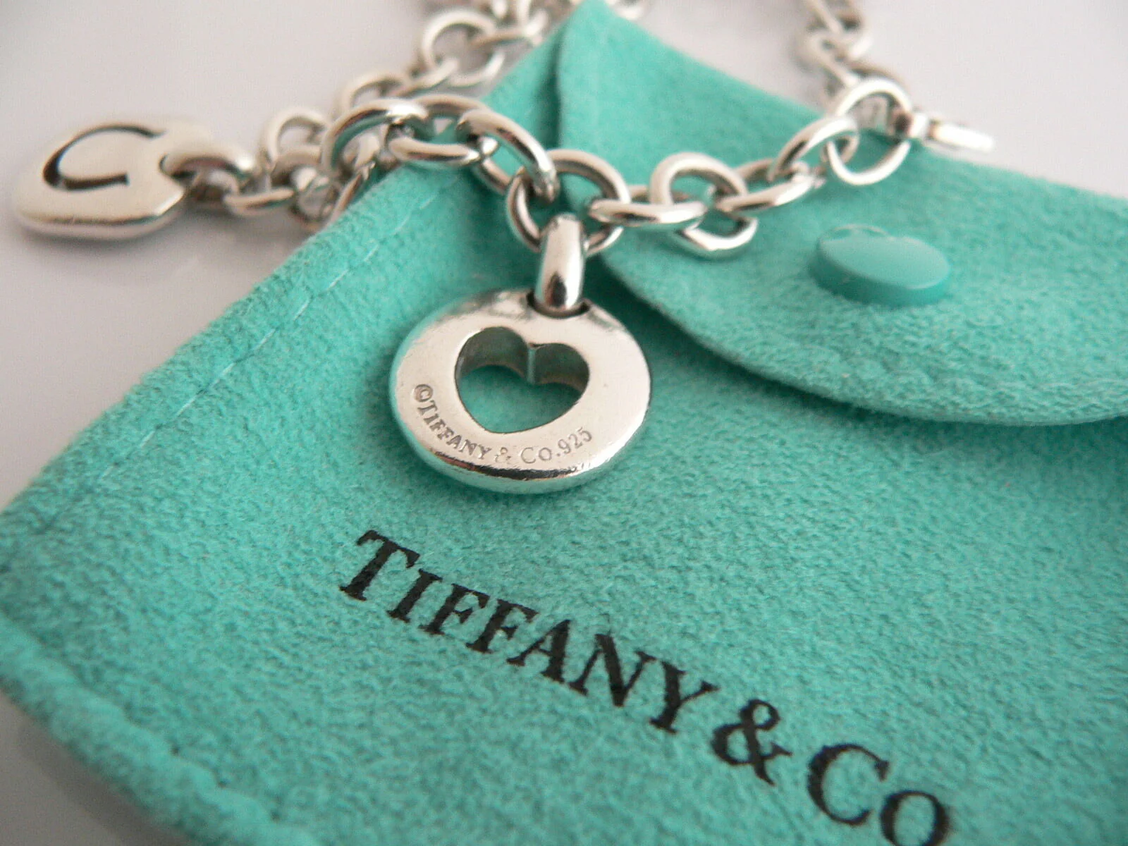Tiffany & Co Silver Heart Sun Star Moon Horseshoe Bracelet Stencil Charm Bangle