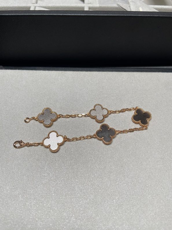 Van Cleef Bracelet Dupe, Silver Sheen Obsidian Clover