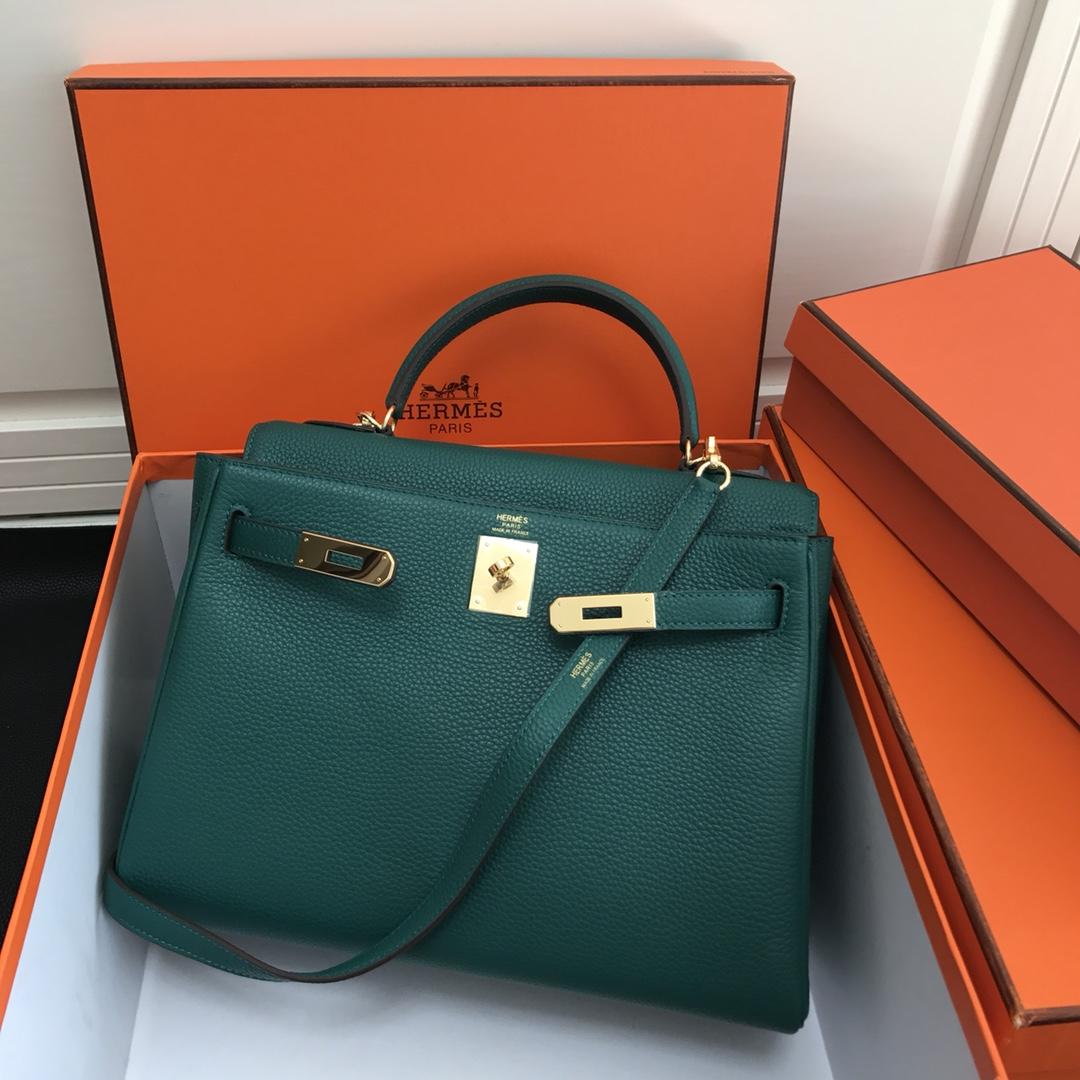 Original Copy Hermes 25cm Kelly Bag Togo Leather Handbag Aqua Green