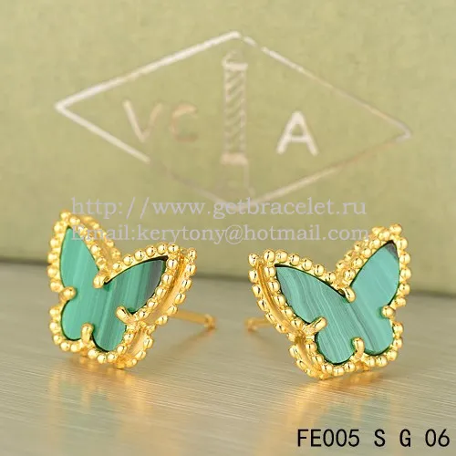 Van Cleef & Arpels Sweet Alhambra Butterfly Earrings Yellow Gold With Malachite Mother Of Pearl