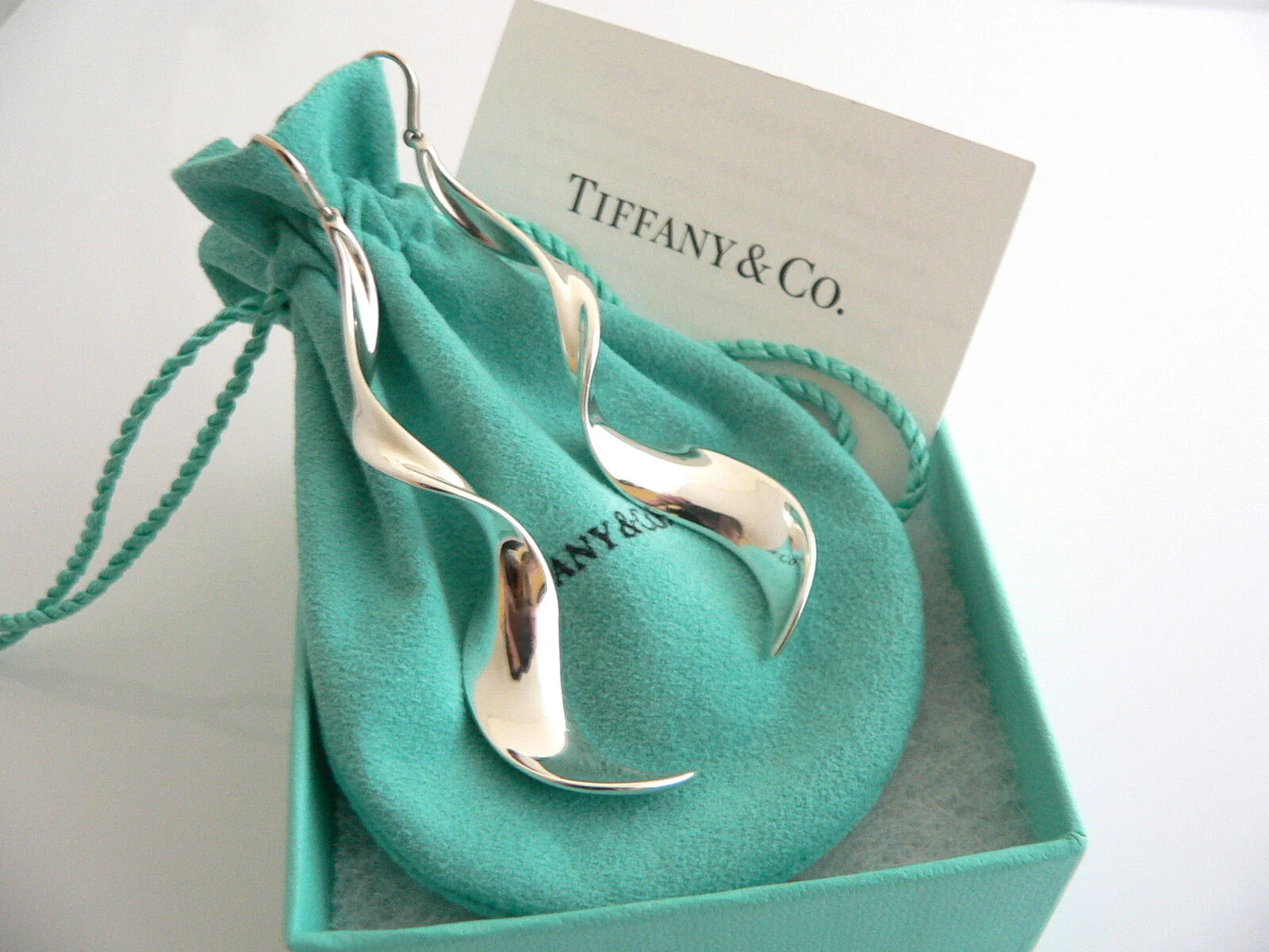 Tiffany & Co Silver Gehry Flower Large Orchid Dangling Dangle Earrings Gift Love