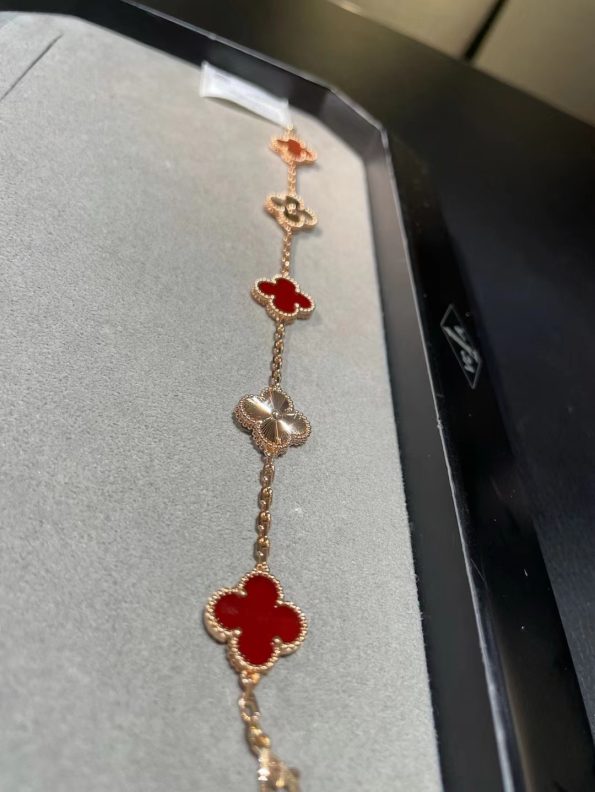 Van Cleef Bracelet Dupe – Red & Gold Clover Bracelet, Rose Gold