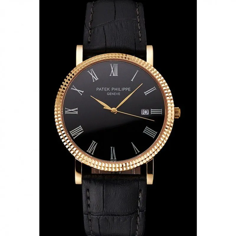 Calatrava Black Dial Roman 40 mm, Yellow Gold Plated