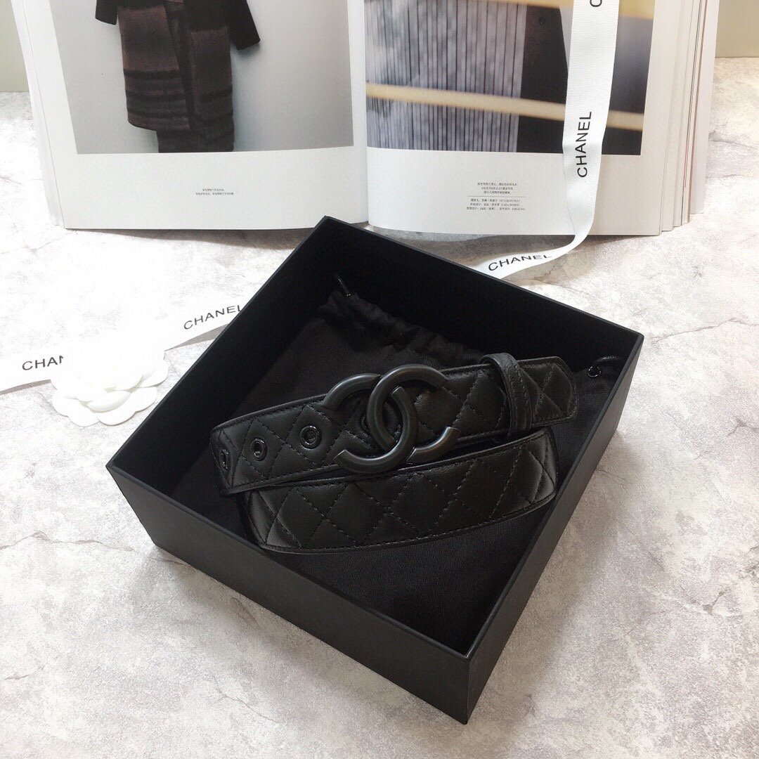 Chanel Belt Quilted With Double C Buckle Black With Black Hardware Women Belt 30MM