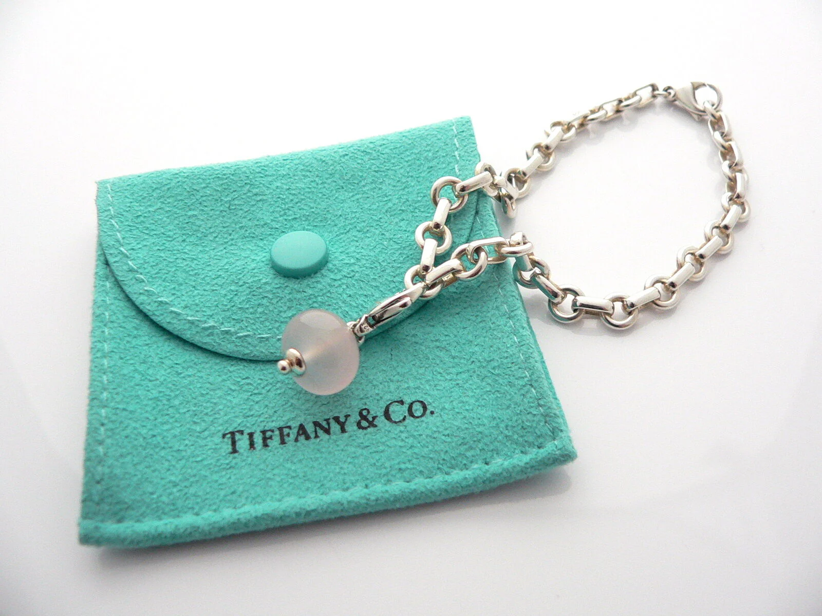 Tiffany & Co Donut Bracelet Pink Quartz Charm Rose Bangle Link Chain Love Gift