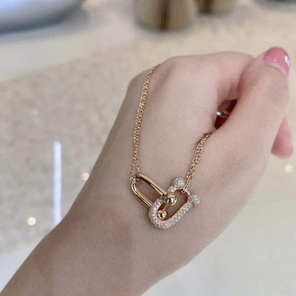 Tiffany HardWear – Double Link Pendant Necklace, Rose Gold with Diamonds