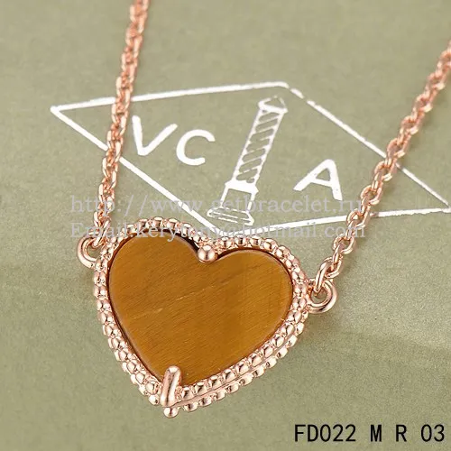 Van Cleef Arpels Sweet Alhambra Heart Pendant Pink Gold With Tiger's Eye Mother Of Pearl