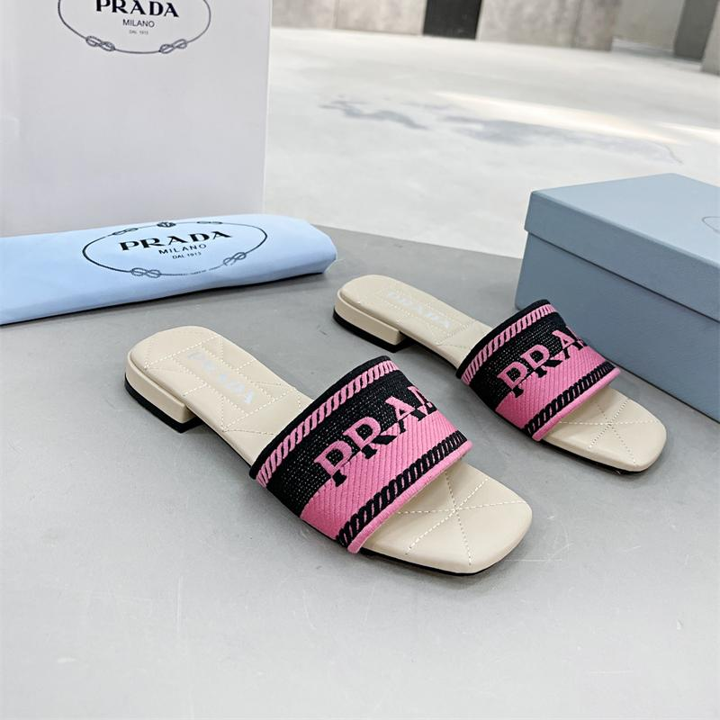 Prada Logo EmbroideryFashion Sandals Slide Sandal (Replica)