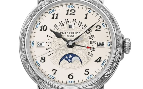 Perpetual calendar with retrograde date hand 38 mm,White gold,5160/500G-001