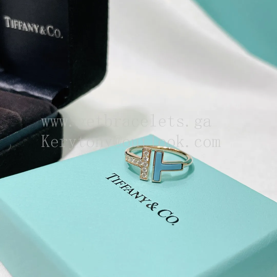 Tiffany T Wire Ring Turquoise and Diamonds Rose Gold