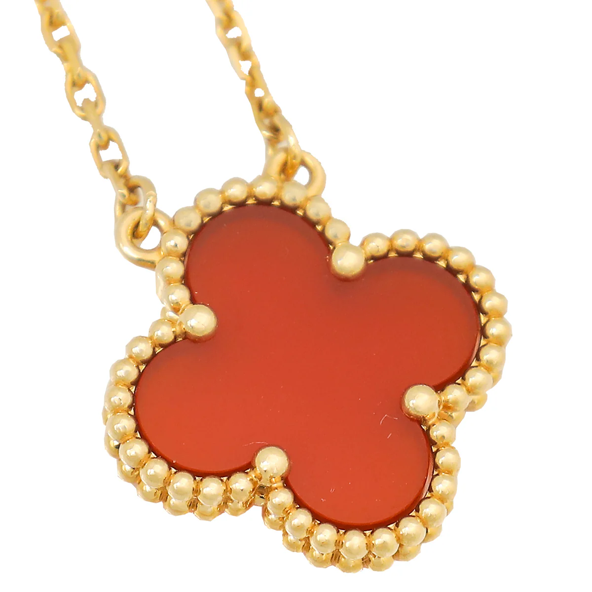 Van Cleef & Arpels 18K Pink Gold Carnelian Vintage Alhambra Necklace