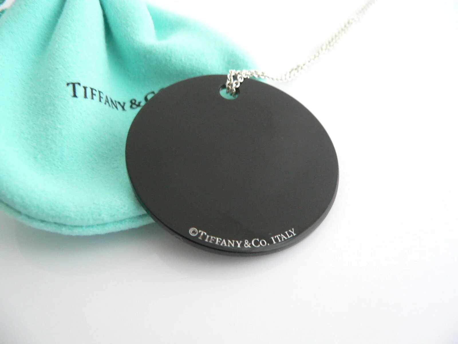 Tiffany & Co Notes Necklace Onyx Round Circle Silver Black Pendant Love Gift Art